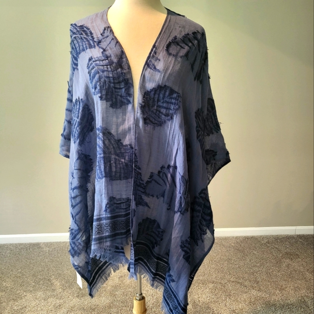 J. Jill – Ink Blue Threaded Linen Topper (One Size)